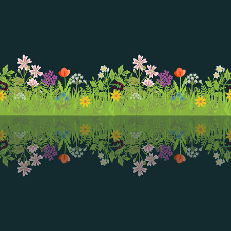 Floral frame with seamless field and reflectionのイラスト素材