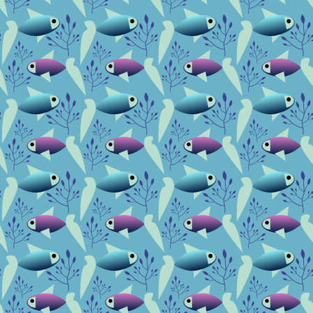 Seamless pattern with fishes underwaterのイラスト素材