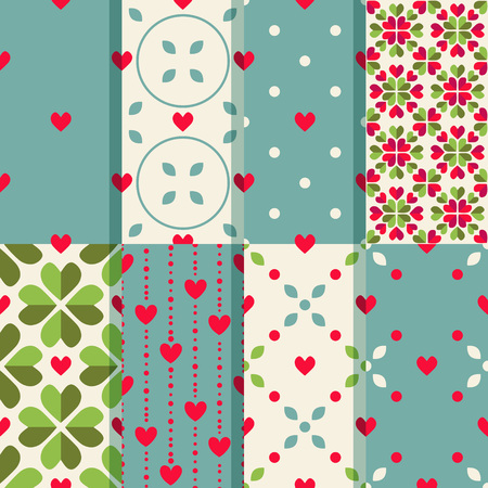 Patterns set with decorative heartsのイラスト素材