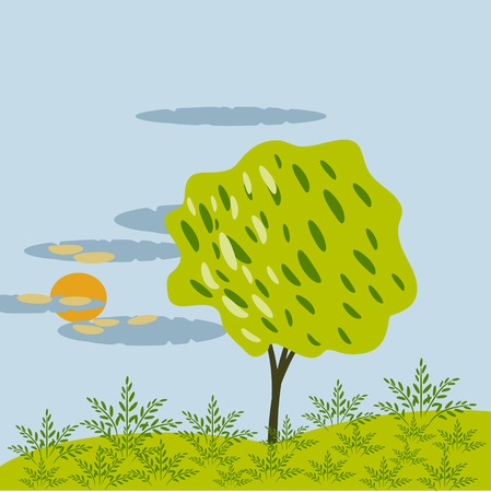 Landscape with tree and sunのイラスト素材