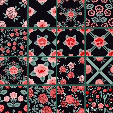 Decorative 16 floral patterns setのイラスト素材