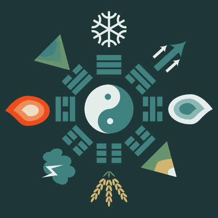 Bagua scheme with trigrams and symbolsのイラスト素材