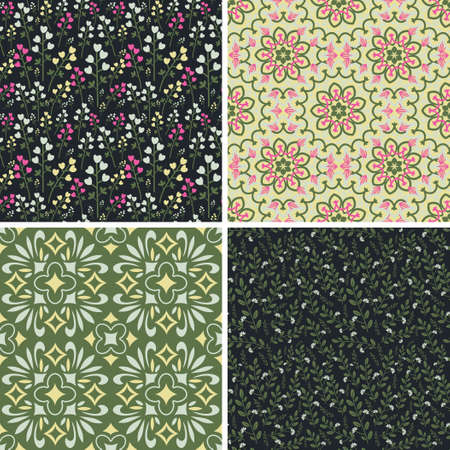 Floral and abstract patterns seamless setのイラスト素材