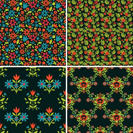 Seamless patterns with decorative flowersのイラスト素材
