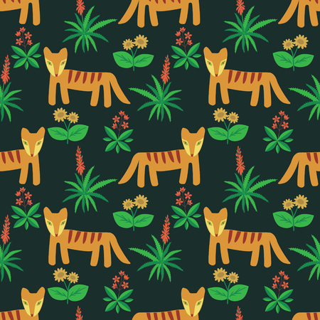 Seamless fantasy nature and animals patternのイラスト素材