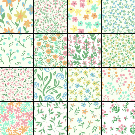 Seamless patterns with multicolored flowersのイラスト素材