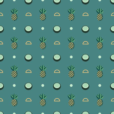 Seamless coconut and pineapple vector patternのイラスト素材