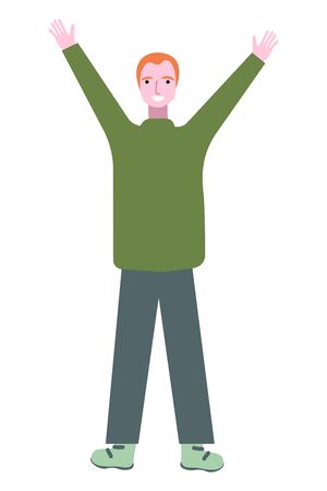 Happy man with hands up illustrationのイラスト素材