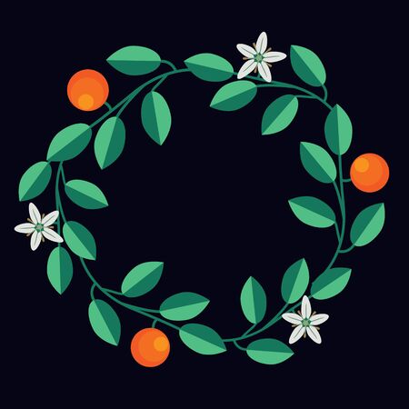 Orange fruits and flowers vector wreathのイラスト素材