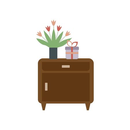 Bedside table vector with flowers and gift boxのイラスト素材