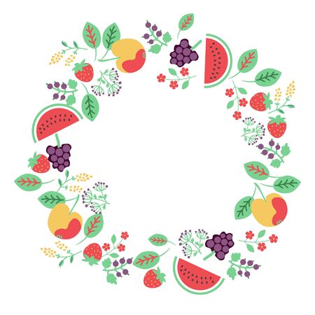 Floral and fruits vector wreathのイラスト素材