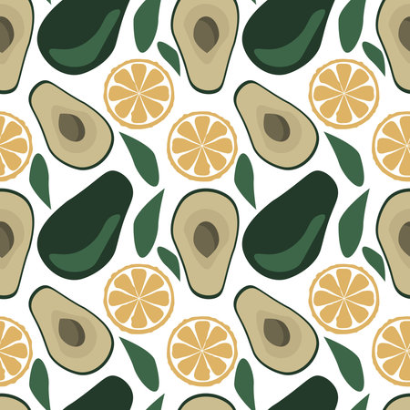 Avocado and lemons vector pattern