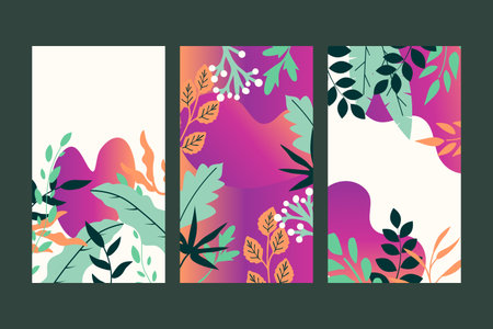 Leaves stories vector background set