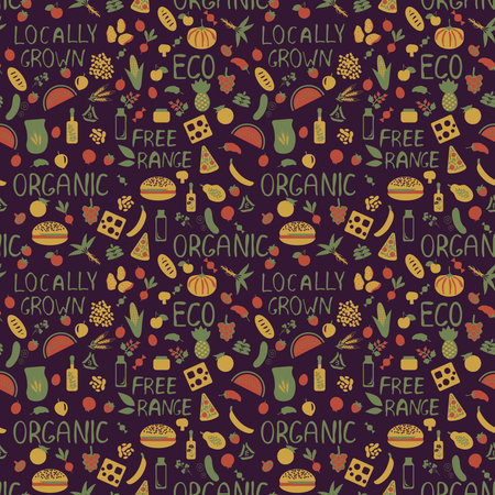 Seamless organic food vector patternのイラスト素材