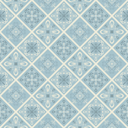 Seamless pattern with abstract blue floral decorationのイラスト素材