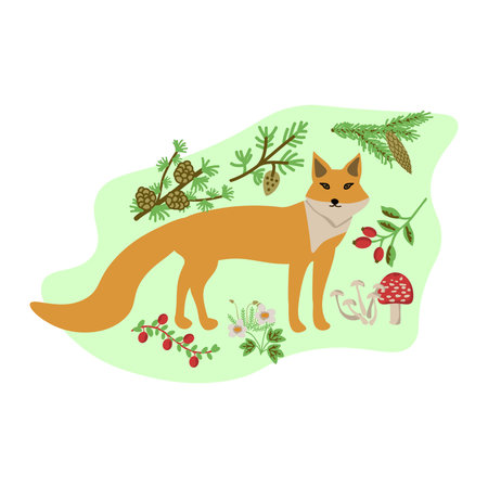 Fox in forest simple vector illustration