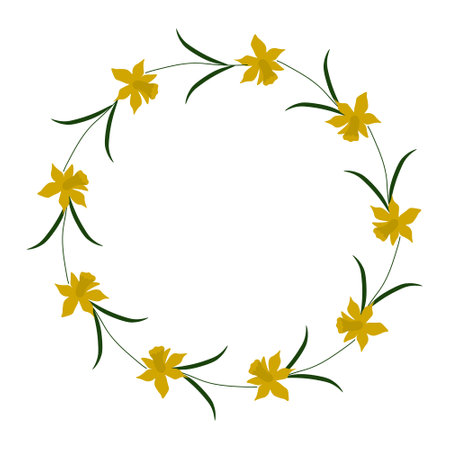 Yellow daffodils round vector wreathのイラスト素材
