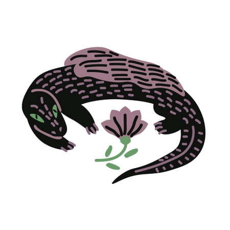Dragon and flower vector illustrationのイラスト素材