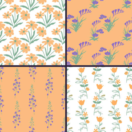 Seamless floral patterns decorative setのイラスト素材