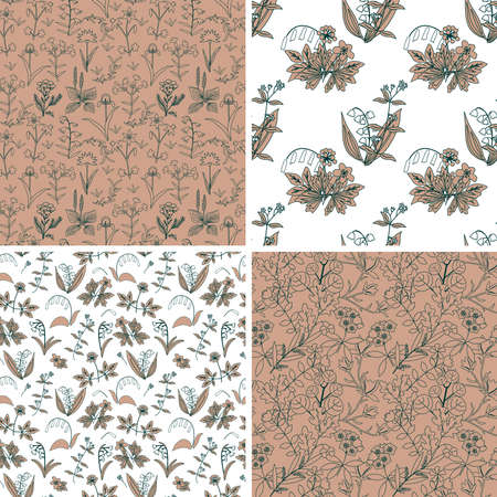Seamless vector floral patterns setのイラスト素材