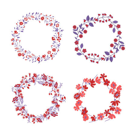 Floral wreaths with red flowers setのイラスト素材