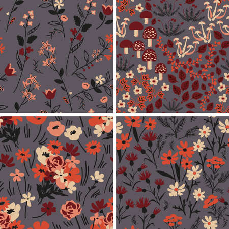 Decorative floral vector patterns setのイラスト素材