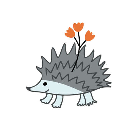 Cute vector hedgehog with flowerのイラスト素材