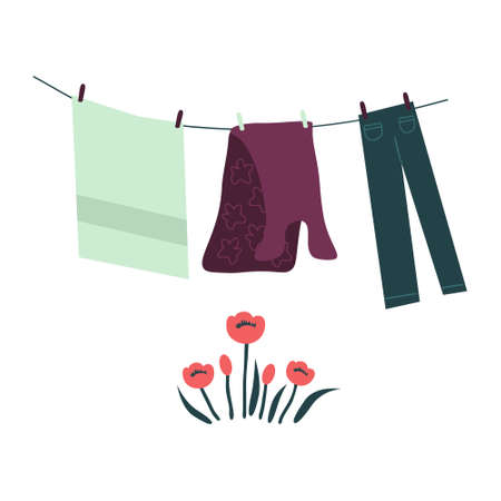 Drying clothes outdoors vector illustrationのイラスト素材