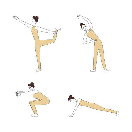Girls doing exercises vector setのイラスト素材