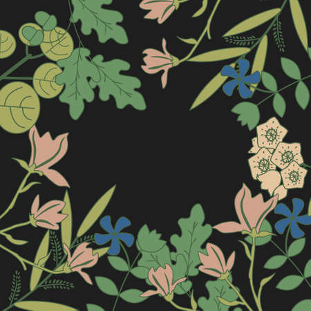 Template vector background with different plantsのイラスト素材