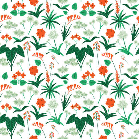 Seamless vector pattern with tropical flowersのイラスト素材