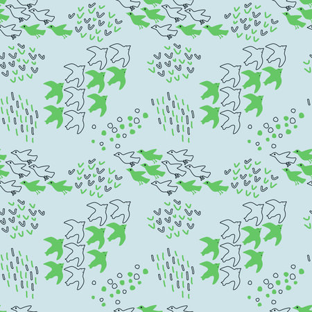 Seamless simple birds and strokes pattern