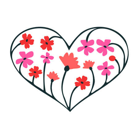 Isolated decorative vector heart with flowersのイラスト素材