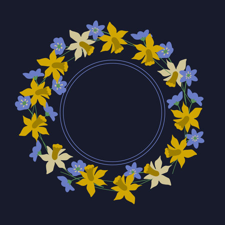 Floral spring framework with daffodils and liverwortのイラスト素材