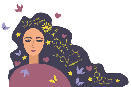 Girl with neurotransmitter symbols vector illustrationのイラスト素材