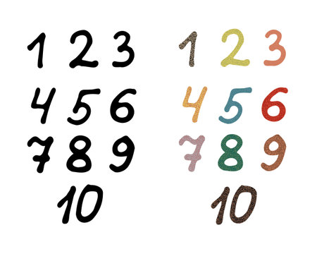 Number vector hand drawn set, black and texturedのイラスト素材
