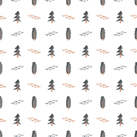 Seamless trees and birds vector pattern