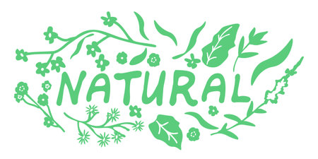 Natural vector sign with leaves and flowersのイラスト素材