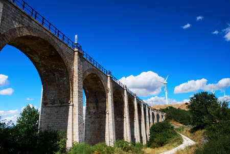 Lateral view of old brick railway bridge in Moliseの写真素材