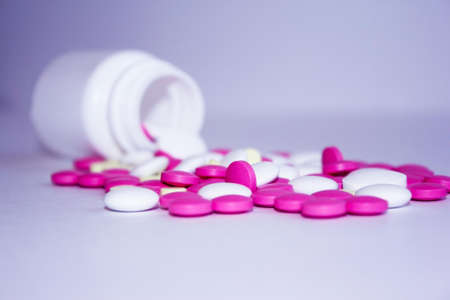 drugs tablets and vitamins are scatteredの写真素材