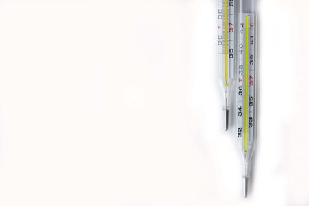 medical instrument, mercury thermometer on white background