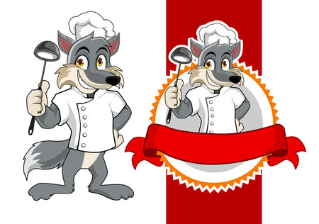 Wolf chef cartoon in vectorのイラスト素材