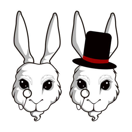 Twin white rabbit mascot cartoon in vectorのイラスト素材