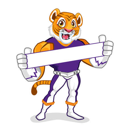 tiger hero muscle mascot cartoon in vectorのイラスト素材