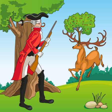 Baron Munchausen saw a deer in the forest, with a cherry tree between its hornsのイラスト素材