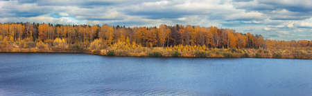 Mellow autumn on lakeside panoramicの写真素材