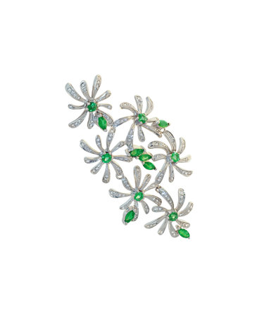 golden brooch with diamonds and emeraldsの写真素材