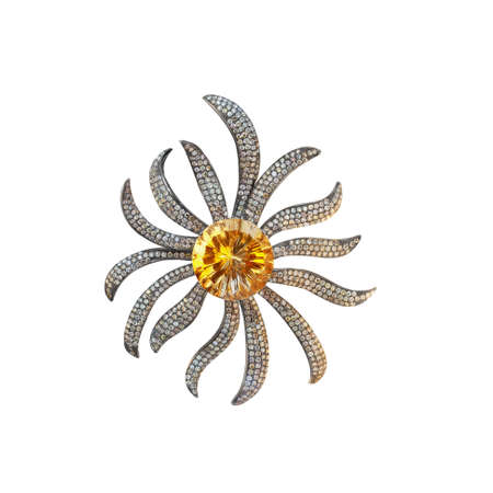 brooch black gold with citrine and diamondsの写真素材