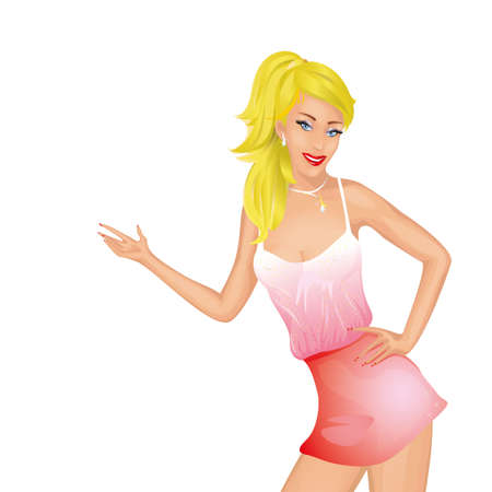 girl points to something isolatedのイラスト素材