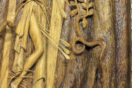 Carved picture Saint Sebastianの写真素材